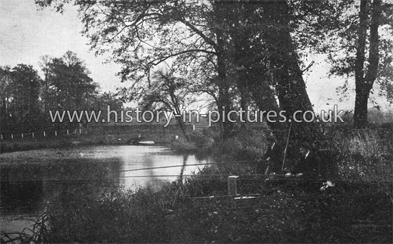 Fishing at Passingford Bridge, Stapleford Tawney, Essex. c.1910